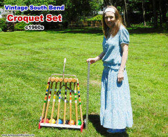 Supermodel Melanie with Restored South Bend Croquet Set - Airplanes and Rockets