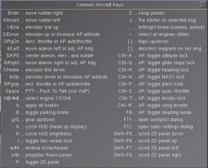 Common Aircraft Keys Help Screen, FlightGear - Airplanes and Rockets
