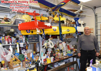 Joe Maxwell in his hobby amply supplied workshop - Airplanes and Rockets