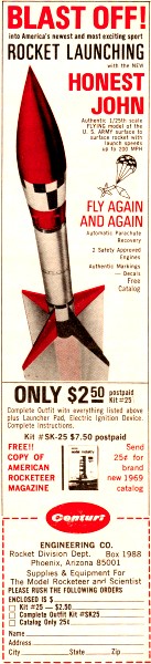 Honest John Rocket, Centuri Engineering Advertisement, September 1968 AAM - Airplanes and Rockets