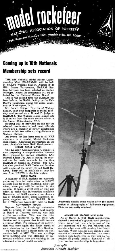 Model Rocketeer, National Association of Rocketry, June 1968 American Aircraft Modeler - Airplanes and Rockets