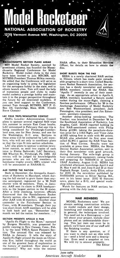 Model Rocketeer, National Association of Rocketry, June 1969 American Aircraft Modeler - Airplanes and Rockets