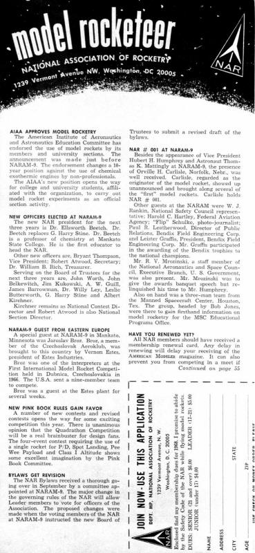 National Association of Rocketry Membership Application, January 1968 American Aircraft Modeler - Airplanes and Rockets