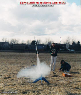Sally Blattenberger launching her Estes Gemini rocket in Loveland, CO - Airplanes and Rockets
