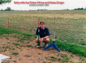 Sally Blattenberger with her Estes Viking rocket in Loveland, CO - Airplanes and Rockets