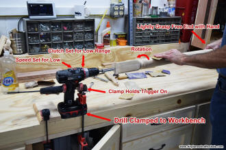 Cordless drill used to turn table legs for sanding - Airplanes and Rockets