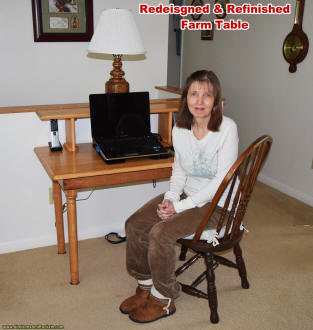Supermodel Melanie sits at newly refurbished Farm Table -  Airplanes and Rockets