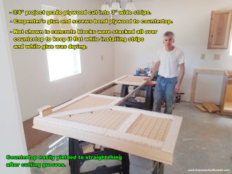 3"-wide strips of 3/4" plywood glued and screwed to underside of laminated countertop - Airplanes and Rockets