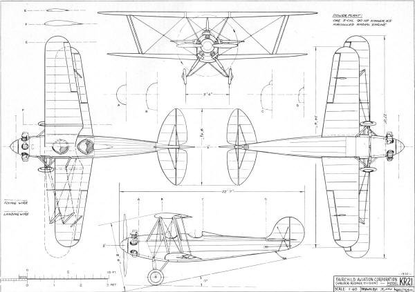 Fairchild Model KR21 4-View - Airplanes and Rockets