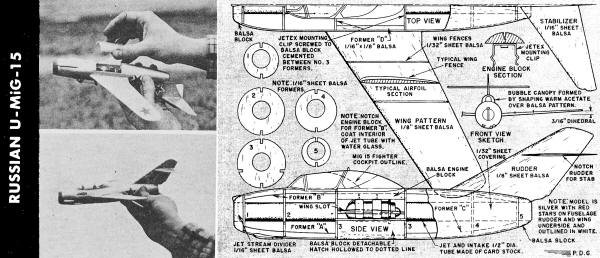 Jetex 50-Powered Russian U-MiG-15 Flying Model Plans - Airplanes and Rockets