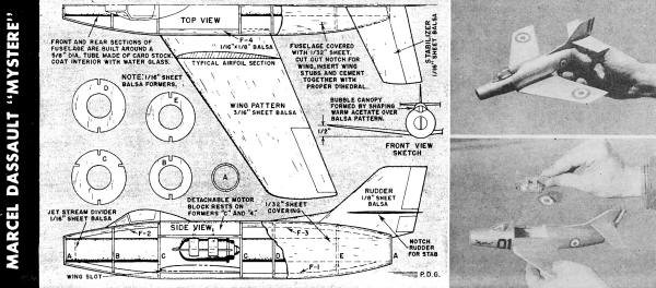 Jetex 50-Powered French Mystère Flying Model Plans - Airplanes and Rockets