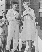 David Arne awarded Junior National Champion plaque by Hillevi Rombin, Miss Universe of 1955 - Airplanes and Rockets