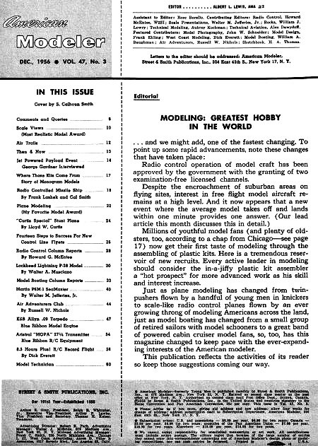 Table of Contents for December 1956 American Modeler - Airplanes and Rockets