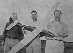 Don Cone (left), Dr. Bob Chase (center), and Ed Phillips (right), December 1956 American Modeler - Airplanes and Rockets