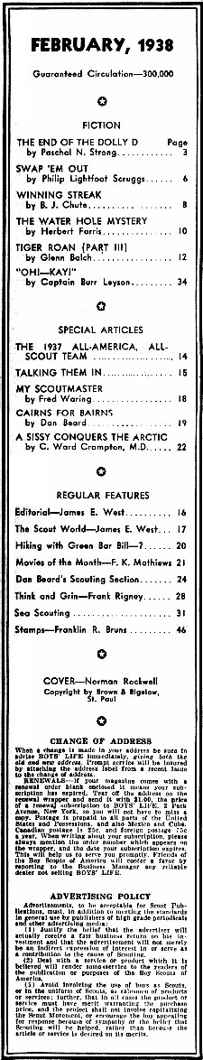Table of Contents for February 1938 Boys' Life - Airplanes and Rockets