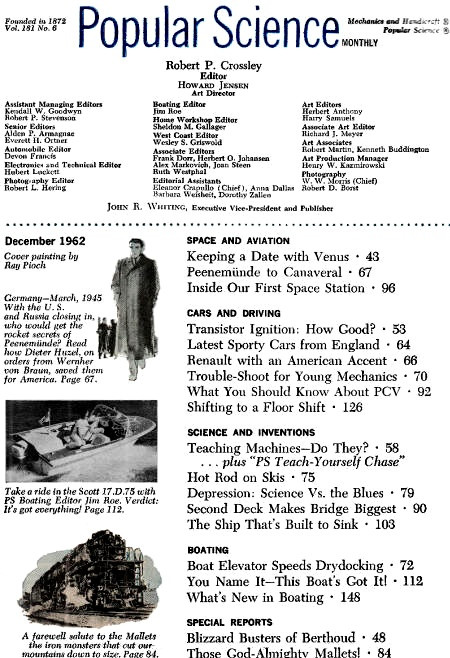 December 1962 Popular Science Table of Contents - RF Cafe